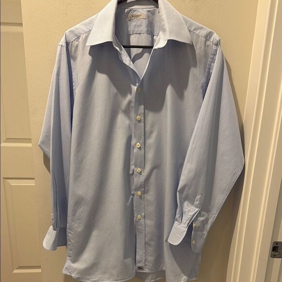 Burberry London Micro Checker Dress Shirt Light blue Classic Fit size 15.5/39 - Picture 1 of 12
